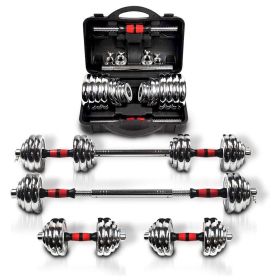 Adjustable Dumbbell Set With 3 in 1 Dumbbell Barbell Metal Connecting Rod, Chromed Weights, Hardcover Gift Box, Adjustable Weight Sets up to 66lb