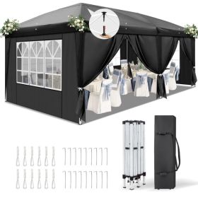 10'x20' Instant Pop Up Canopy Tent Black, 6 Panels 2 Doors 4 Mesh Windows, 28 And 22mm Powder Coated Steel Frame, 10x20mm Crossbar, 210D Oxford F (Option: Defaulttitle)