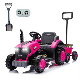 Kids Electric Ride On Tractor With Trailer 12V Powered Children's Farm Tractor Toy Car With LED Lights, Music PP Material For 3-6 Years Old (Option: HAMIFB319 MAGENTA)