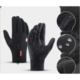 Winter Gloves Touch Screen Riding Motorcycle Sliding Waterproof Sports Gloves With Fleece (Option: Black-S)